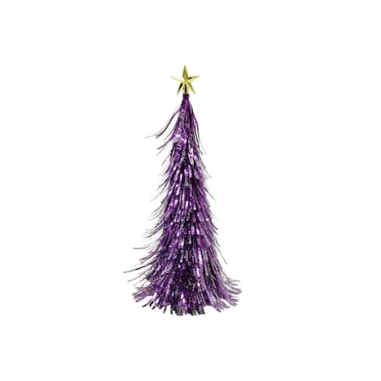 13.75" Tinsel Christmas Cone Tree Tabletop D&eacute;cor by Ashland&reg; Purple {1}
