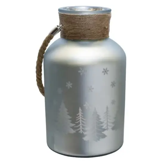 12" Christmas Trees and Snowflakes Pillar Candle Holder with Handle {4}