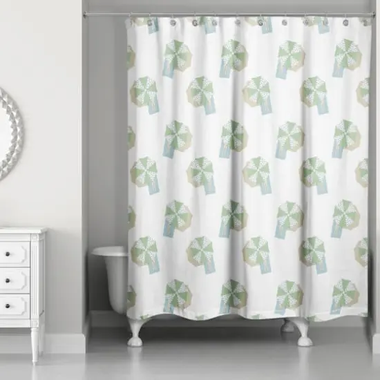 Umbrella Pattern Shower Curtain White and Green {3}