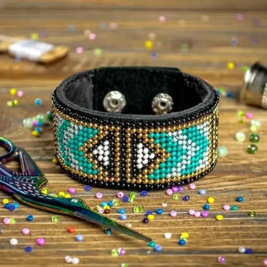 Wonderland Crafts Green & Gold Bead Artificial Leather Embroidery Bracelet Kit {3}