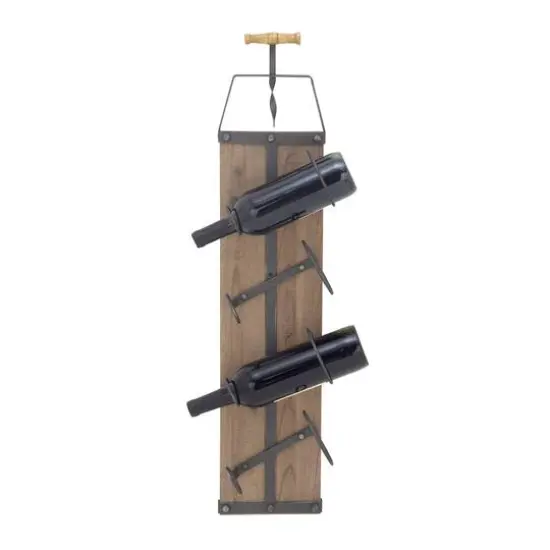 32" Brown Wood Industrial Wine Rack {4}