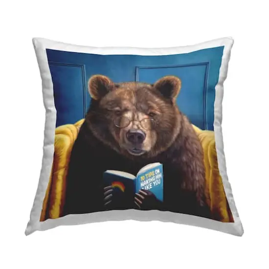 Stupell Industries Brown Bear Reading Dating Book Forest Animal Throw Pillow 18" x 18" {1}