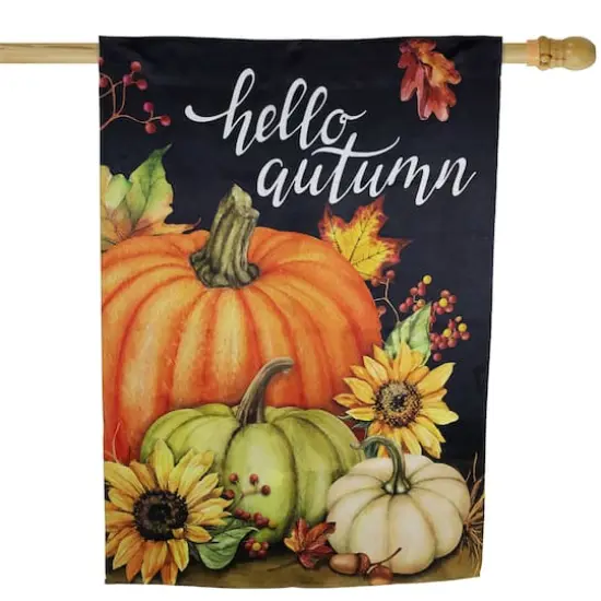 40" x 28" Pumpkins & Sunflowers Hello Autumn Outdoor Fall Harvest House Flag {1}