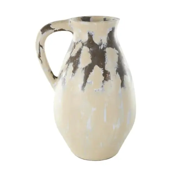 19" Cream Ceramic Vase with Curved Handle {1}