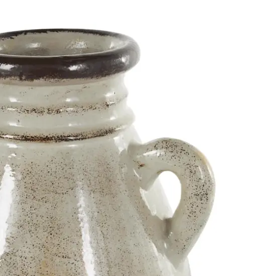 13.75" Cream Ceramic Antique Amphora Vase with Speckled Texturing {5}