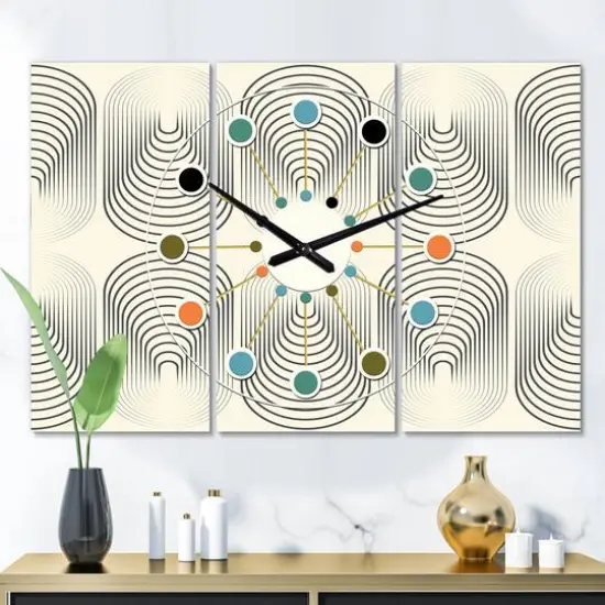 Designart Monochrome Geometric Pattern X Oversized Mid-Century Modern Multipanel Wall Clock {1}