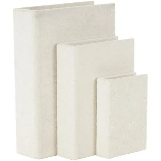 Cream Velvet Textured Decorative Book Box with Gold Page Detailing, 3ct. {1}