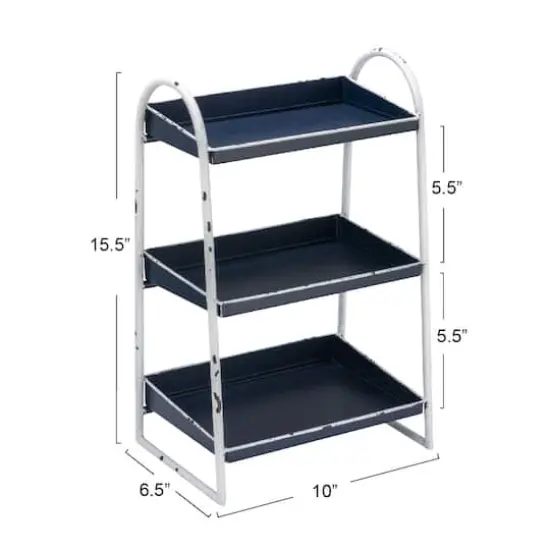 Hello Honey&reg; 15.5" Heavily Distressed 3-Tier Metal Tray with White Frame & Rim Distressed Navy {4}