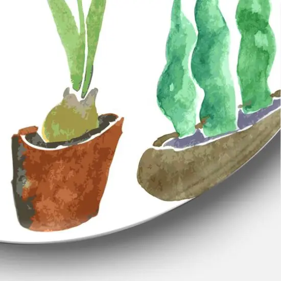 Designart - Eight Potted House Plants - Traditional Metal Circle Wall Art {5}