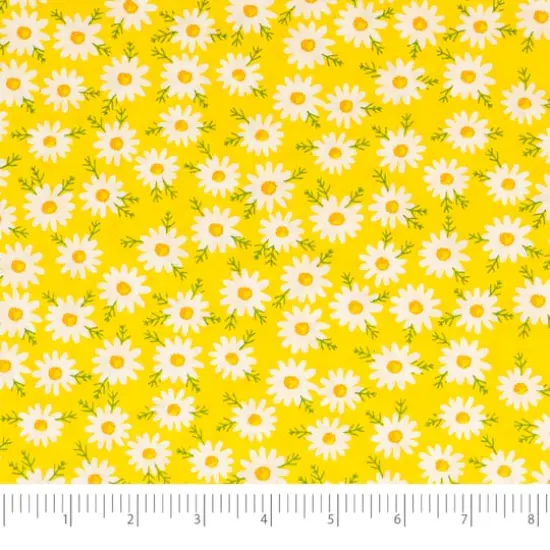 SINGER Daisies on Yellow Cotton Fabric {1}