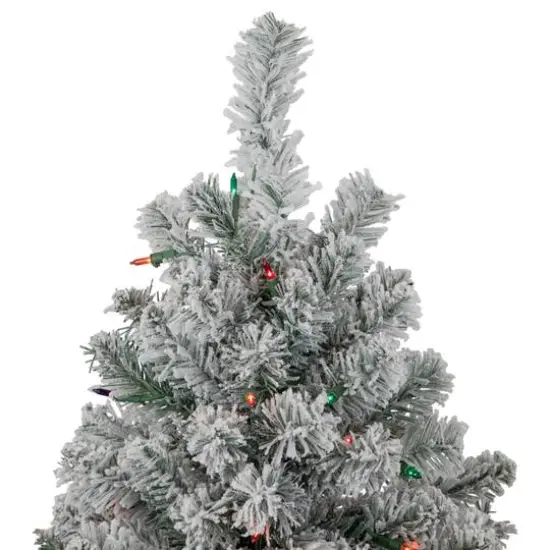 4.5ft. Pre-Lit Flocked Madison Pine Artificial Christmas Tree, Multicolor Lights {6}