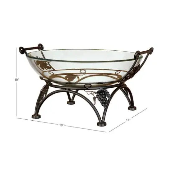 19" Clear Tempered Glass Kitchen Serving Bowl with Copper Metal Grapes Base {5}