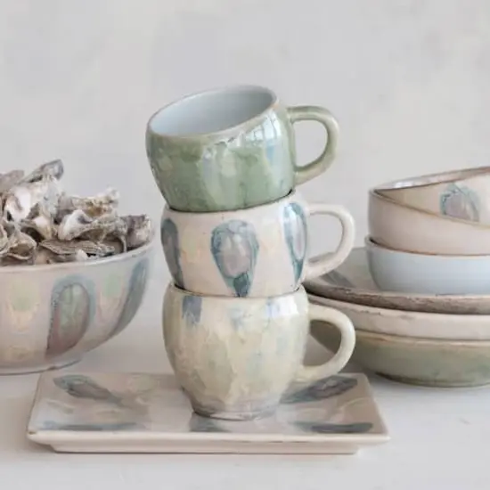 Hello Honey® 12oz. Green & Blue Geometric Stoneware Mug Set {3}