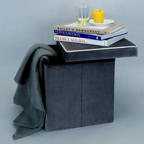 Simplify Collapsible Velvet Storage Ottoman Gray {7}