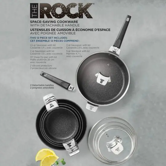 THE ROCK by Starfrit 12-Piece Space-Saving Set With T-Lock Detachable Handles {11}