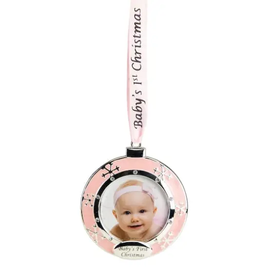 Pink & Silver Baby's First Christmas Crystal Embellished Photo Ornament {3}