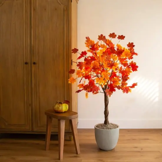 4ft. Pre-Lit Deluxe Autumn Maple Artificial Fall Tree with 68 Warm White LED Lights {10}
