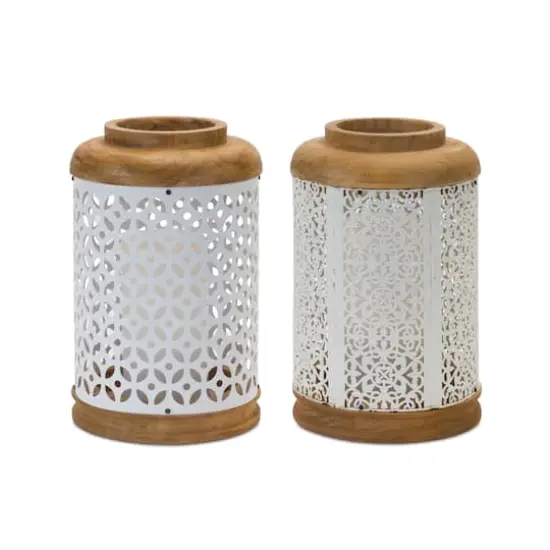 10" Geometric Punched Metal Lantern Set {1}