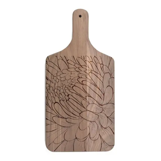 8" x 17" Floral Etching Walnut Paddle Cutting Board {1}