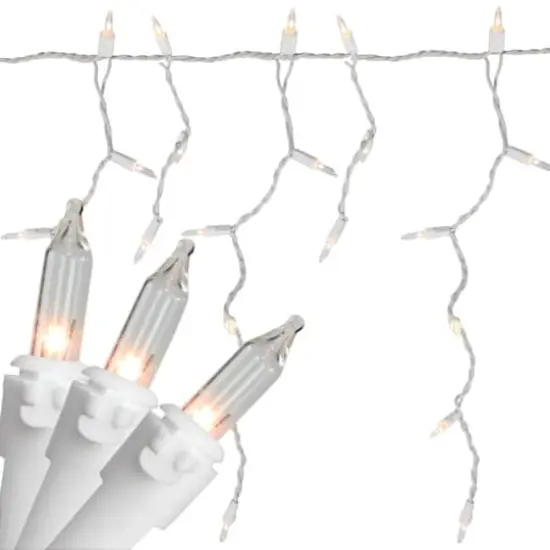 100ct. Mini Icicle Christmas Light Set With White Wire Clear {1}