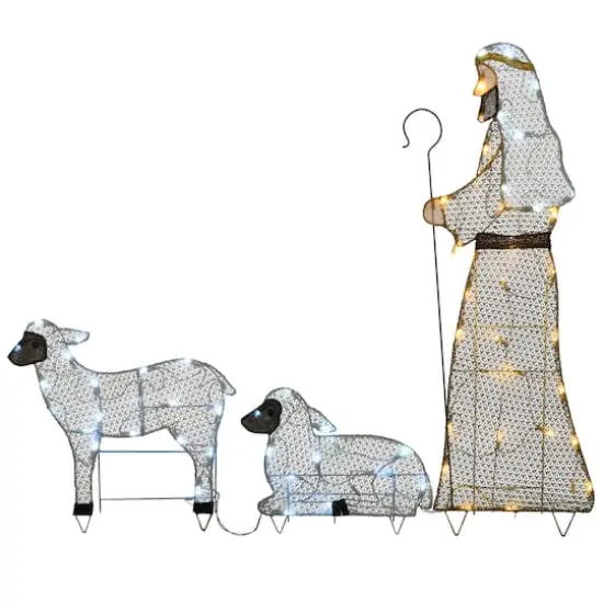 Fabric Glitter Shepherd and Sheep Set with Warm & Cool White UL LED Lights {1}