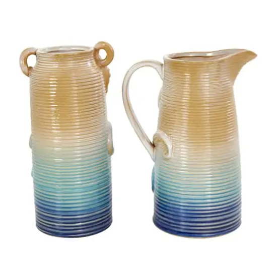 Blue Ombre Ceramic Octopus Vase Set {4}