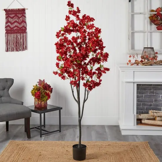 6ft. Potted Red Cherry Blossom Artificial Tree {4}