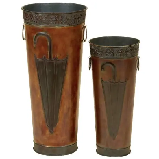 Set of 2 Brown Metal Rustic Vase, 21", 16" {1}