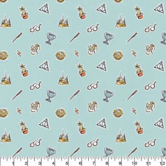 Harry Potter Aqua Watercolor Elements Precut Cotton Fabric {3}