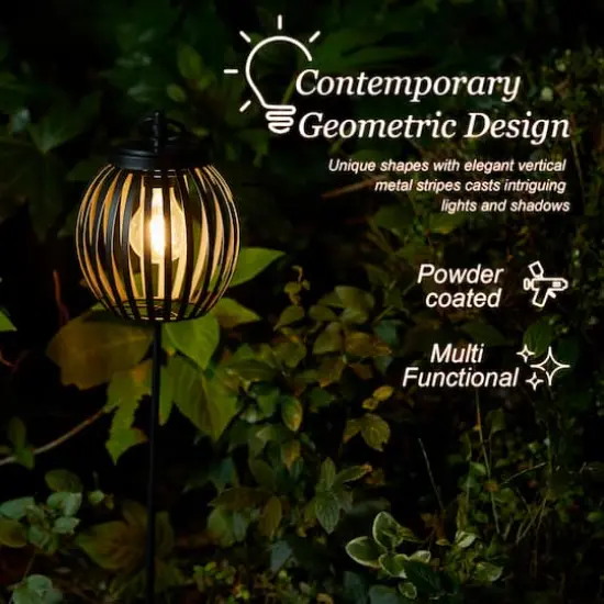 Glitzhome&reg; 32.25" Black Metal Stripes Solar Powered Outdoor Lantern {5}