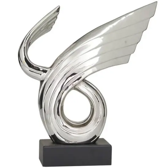 15" Porcelain Wing Abstract Sculpture with Black Base Silver {1}