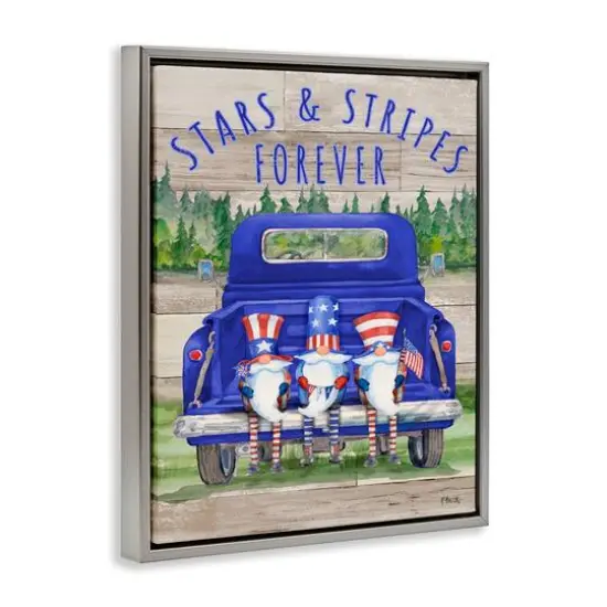 Stupell Industries Stars & Stripes Forever Americana Gnomes Floater Framed Art Gray {4}