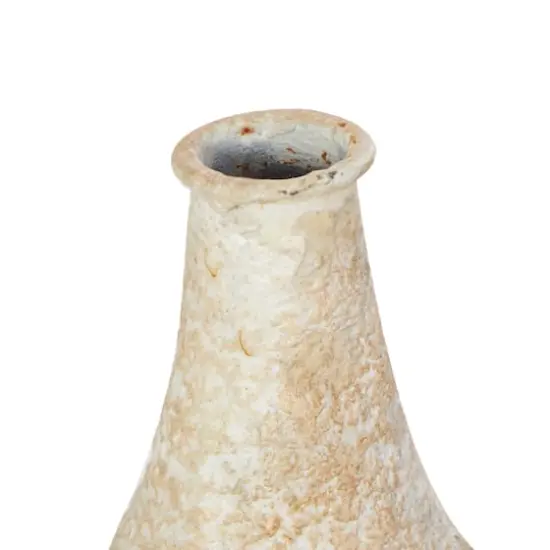 15" Rustic Beige Antique-Style Metal Vase {4}