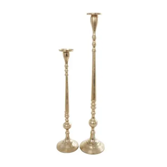Gold Aluminum Tall Pillar Candle Holder Set {6}