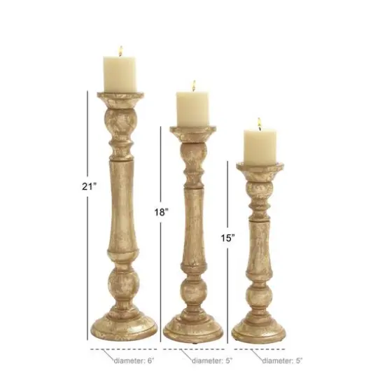 Gold Mango Wood Traditional Candle Holder Set {7}