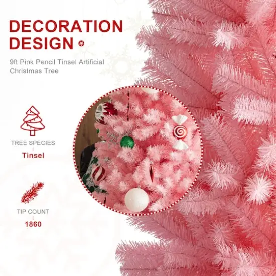 9ft. Unlit Pink Pencil Tinsel Artificial Christmas Tree {6}