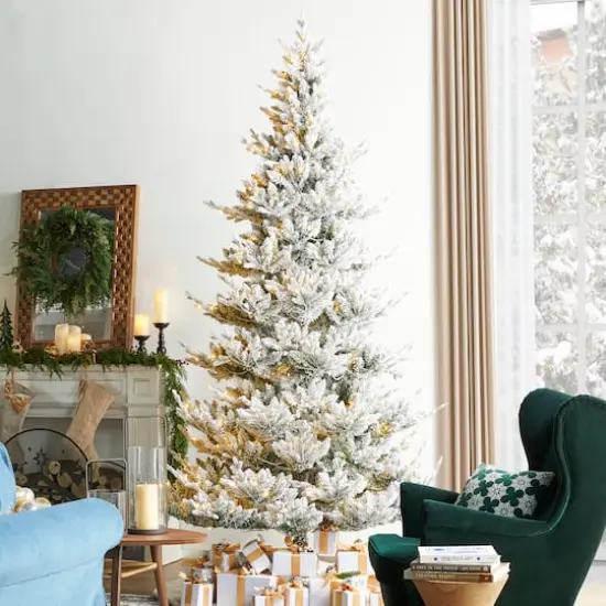 Glitzhome&reg; 9ft Pre-Lit Flocked Upward Slim Fir Artificial Christmas Tree, Warm White LED Lights {3}