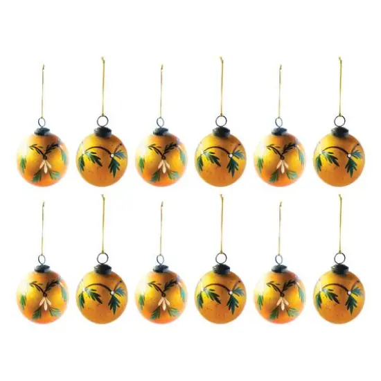 Hello Honey&reg; 4" Hand-Painted Glass Ball Ornament Set with Holly Designs {1}