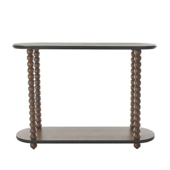 47" Brown Wood Oval Spindle 1-Shelf Living Room Console Table with Beaded Edges {7}