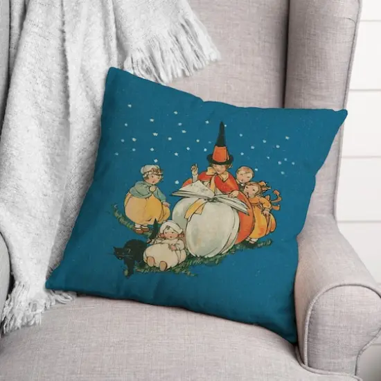 Vintage Halloween Family Throw Pillow {3}