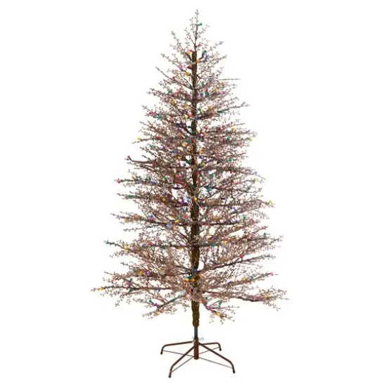 7ft. Pre-Lit Frosted Berry Twig Artificial Christmas Tree, Multicolor Gum Ball LED Lights {4}
