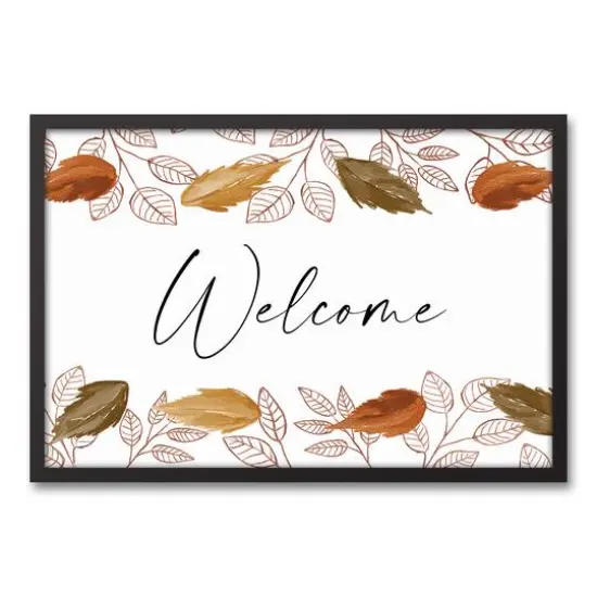 Autumn Leaves Cascading Welcome Canvas Wall Art with Black Frame {1}