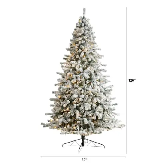 10ft. Pre-Lit Flocked Rock Springs Spruce Artificial Christmas Tree, Clear LED Lights {8}