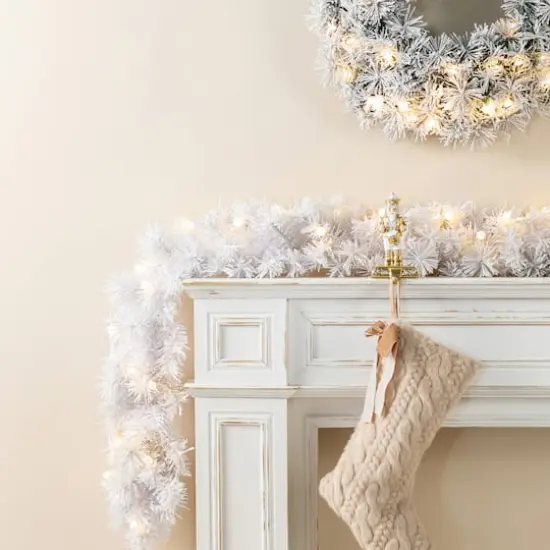 Glitzhome&reg; 6ft Pre-Lit Snow Flocked White Pine Christmas Garland with Timer, 2ct. {4}