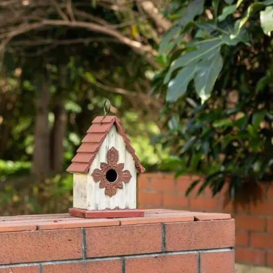 Glitzhome&reg; Tall White & Red Distressed Wood Bird House {5}