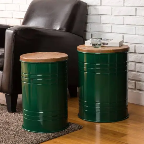 Glitzhome&reg; Metal Storage Accent Table with Solid Wood Lid Set Hunter Green {4}