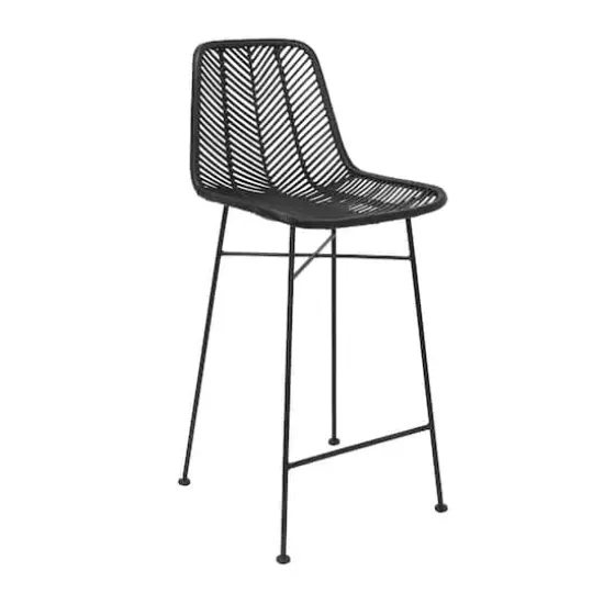 Hello Honey&reg; Black Boho Rattan & Metal Bar Stool {1}