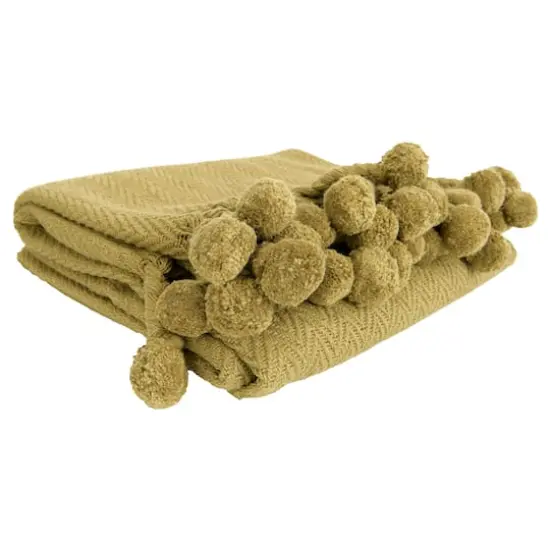 Hello Honey&reg; Green Braided Pom Pom Tassels Cotton Throw {5}
