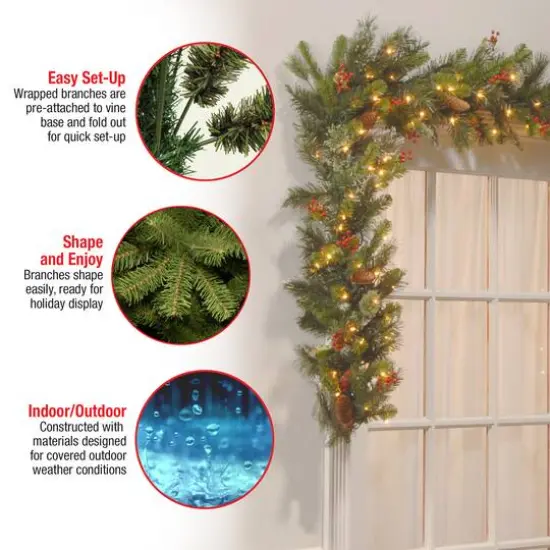 9ft. Pre-Lit Wintry Pine&reg; with Cones, Berries, Snowflakes and Clear Lights Garland {7}