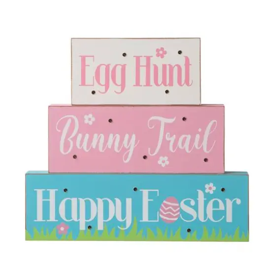 Glitzhome&reg; 12" Easter LED Lighted Wooden & Metal Block Word Sign {7}